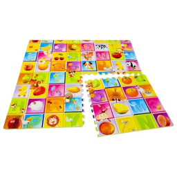 Covor de joaca puzzle pentru copii din spuma EVA, 60 x 60 cm, 4 piese - Litere si Animale Colorate