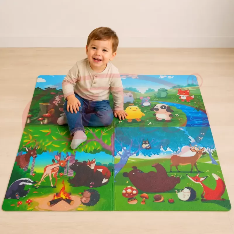 Covoras Puzzle din Spuma EVA de joaca pentru copii, 60 x 60 cm, 4 piese - Lumea animalelor