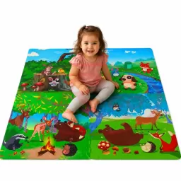 Covoras Puzzle din Spuma EVA de joaca pentru copii, 60 x 60 cm, 4 piese - Lumea animalelor