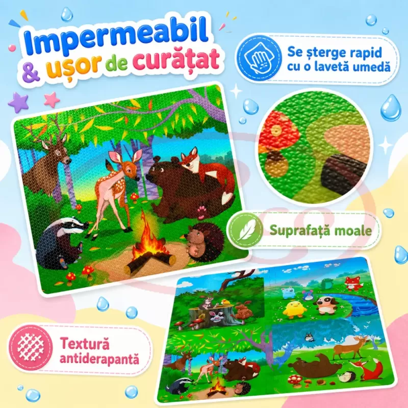Covoras Puzzle din Spuma EVA de joaca pentru copii, 60 x 60 cm, 4 piese - Lumea animalelor