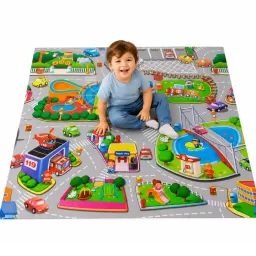 Covoras Puzzle din Spuma EVA de joaca pentru copii, 60 x 60 cm, 4 piese - Oraselul Vesel
