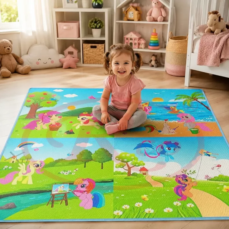 Covoras Puzzle din Spuma EVA de joaca pentru copii, 60 x 60 cm, 4 piese - Ponei