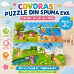 Covoras Puzzle din Spuma EVA de joaca pentru copii, 60 x 60 cm, 4 piese - Ponei