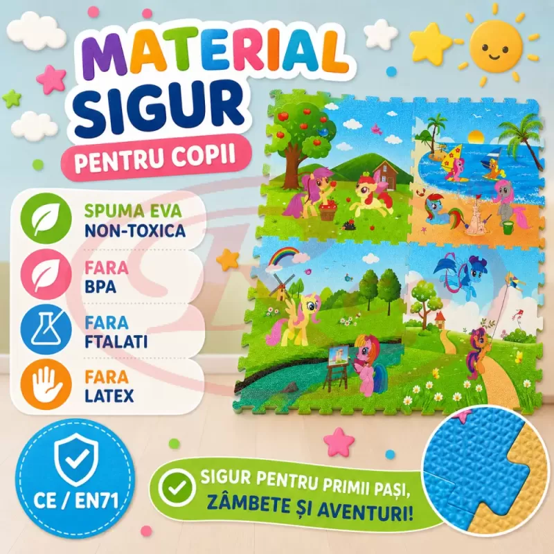 Covoras Puzzle din Spuma EVA de joaca pentru copii, 60 x 60 cm, 4 piese - Ponei