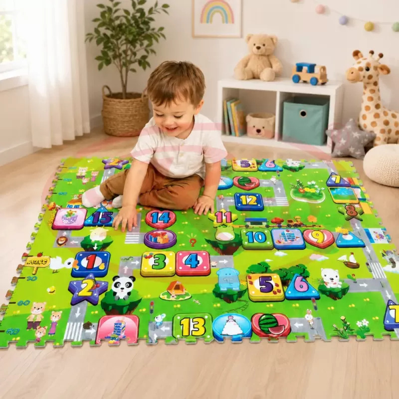 Covoras Puzzle din Spuma EVA de joaca pentru copii, 60 x 60 cm, 4 piese - Traseu