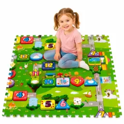 Covoras Puzzle din Spuma EVA de joaca pentru copii, 60 x 60 cm, 4 piese - Traseu