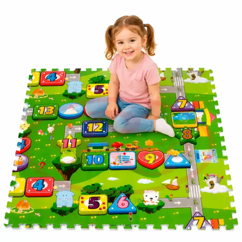 Covoras Puzzle din Spuma EVA de joaca pentru copii, 60 x 60 cm, 4 piese - Traseu