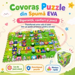 Covoras Puzzle din Spuma EVA de joaca pentru copii, 60 x 60 cm, 4 piese - Traseu