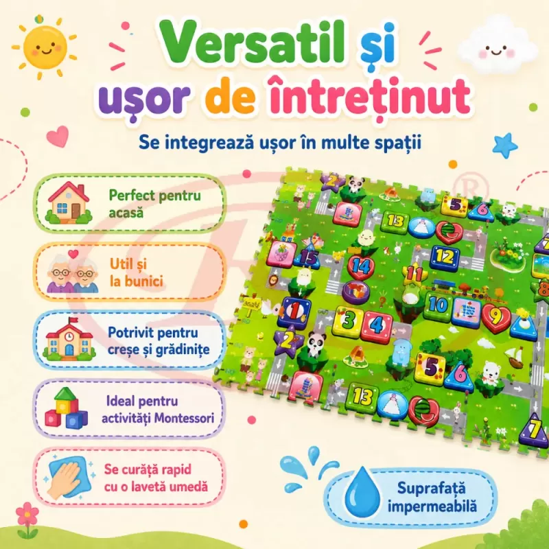 Covoras Puzzle din Spuma EVA de joaca pentru copii, 60 x 60 cm, 4 piese - Traseu