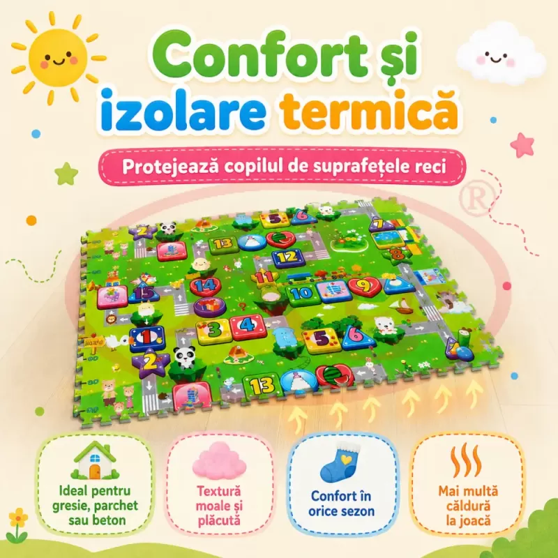 Covoras Puzzle din Spuma EVA de joaca pentru copii, 60 x 60 cm, 4 piese - Traseu