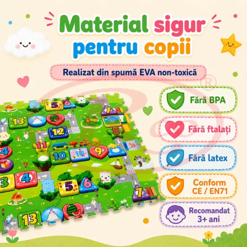 Covoras Puzzle din Spuma EVA de joaca pentru copii, 60 x 60 cm, 4 piese - Traseu