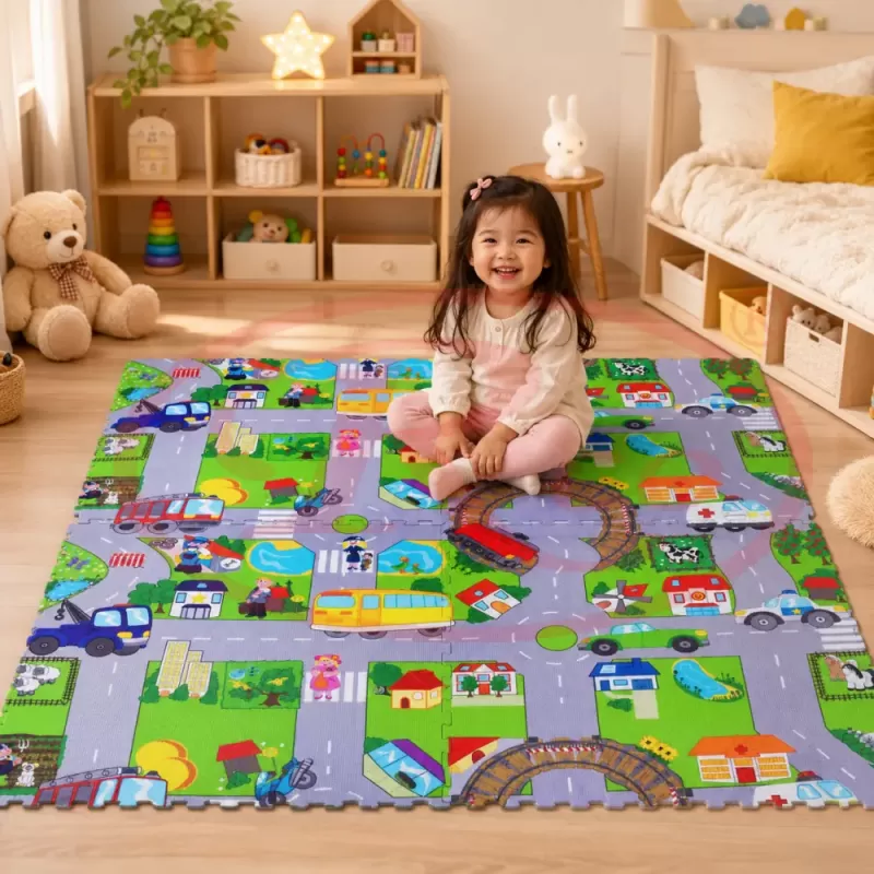 Covoras Puzzle din Spuma EVA de joaca pentru copii, 60 x 60 cm, 4 piese - Urban
