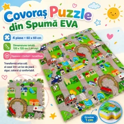 Covoras Puzzle din Spuma EVA de joaca pentru copii, 60 x 60 cm, 4 piese - Urban