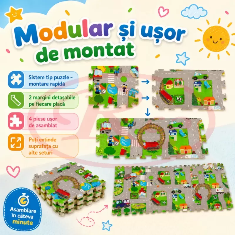 Covoras Puzzle din Spuma EVA de joaca pentru copii, 60 x 60 cm, 4 piese - Urban