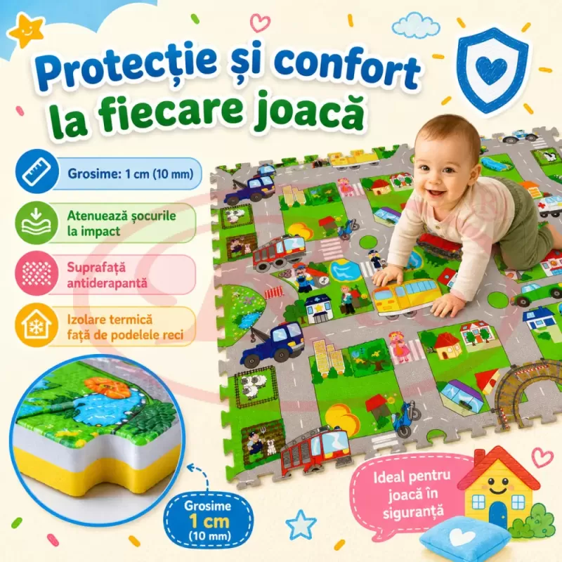 Covoras Puzzle din Spuma EVA de joaca pentru copii, 60 x 60 cm, 4 piese - Urban