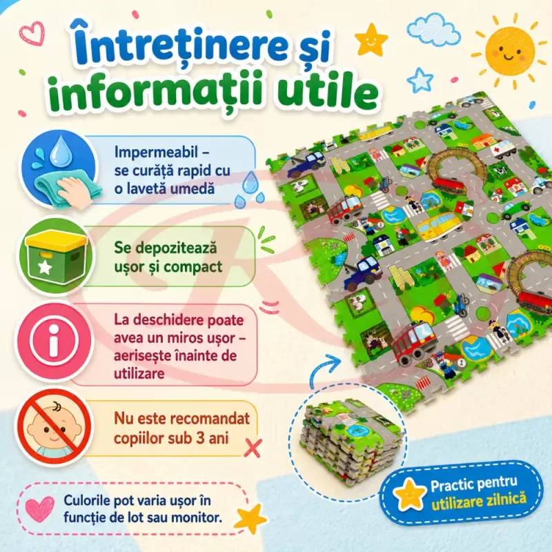 Covoras Puzzle din Spuma EVA de joaca pentru copii, 60 x 60 cm, 4 piese - Urban