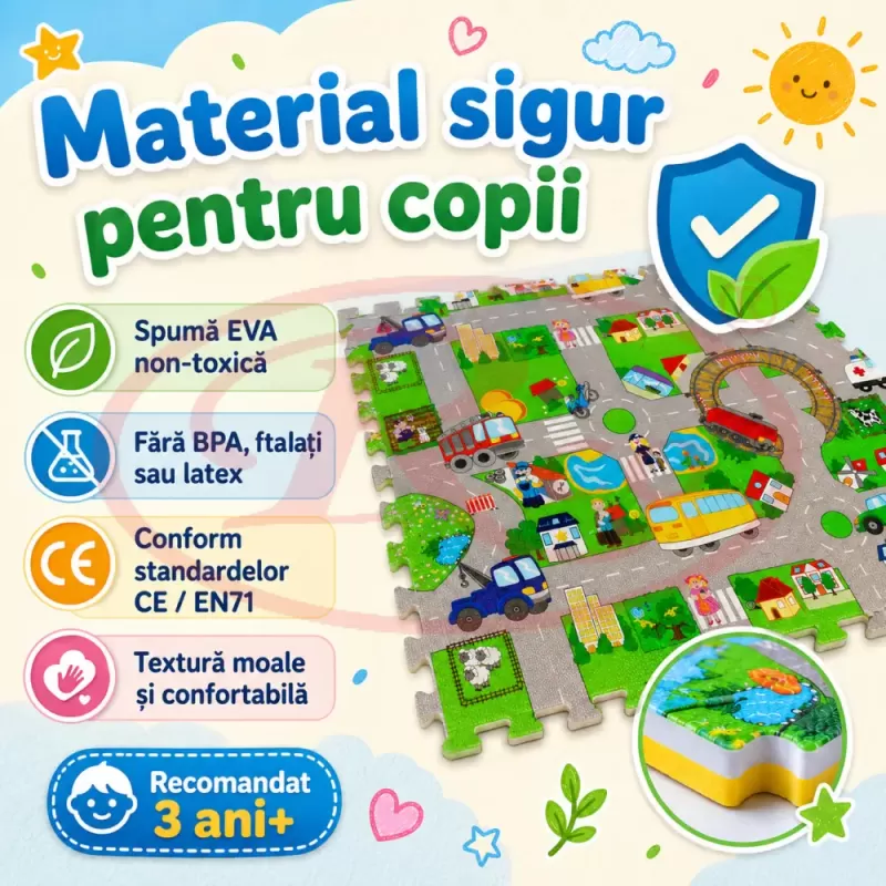 Covoras Puzzle din Spuma EVA de joaca pentru copii, 60 x 60 cm, 4 piese - Urban