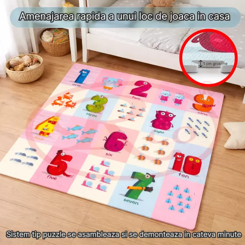 Covoras Puzzle din Spuma EVA de joaca pentru copii, 60 x 60 cm, 4 piese - Numere