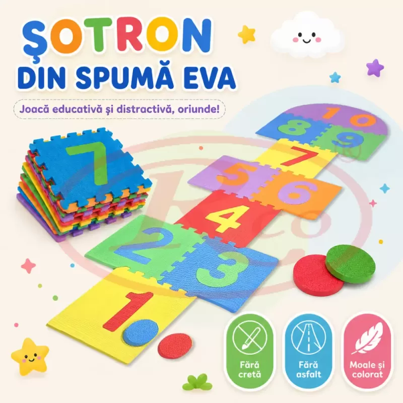 Set sotron din spuma EVA pentru copii, cu cifre, culori si placi puzzle moi