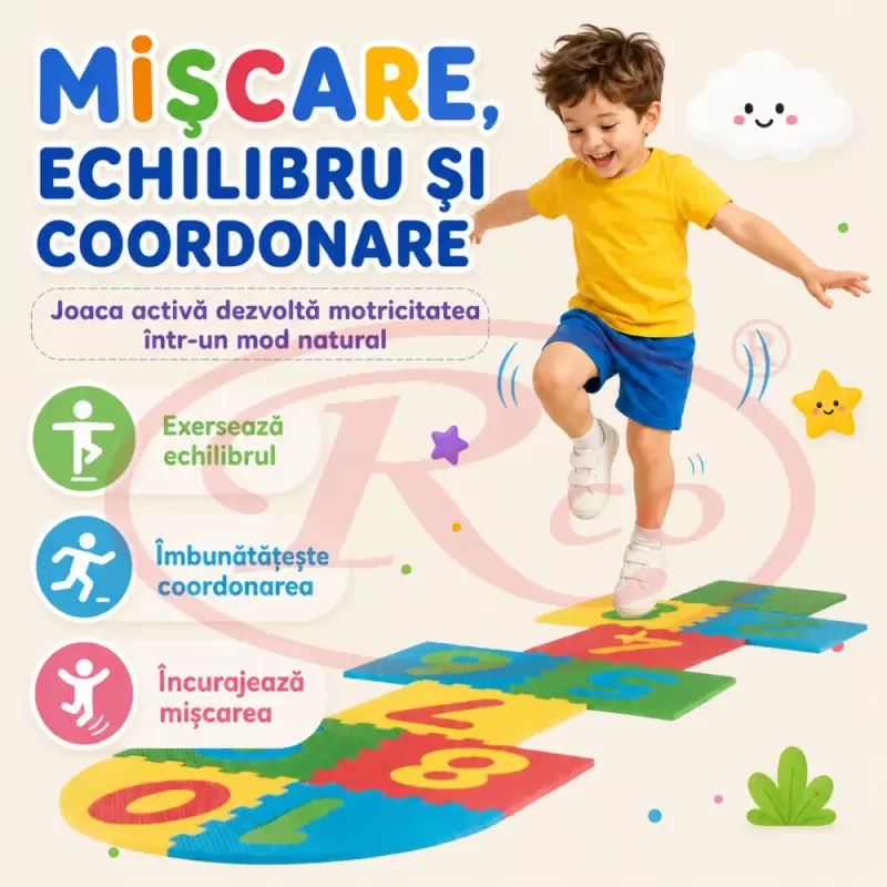 Set sotron din spuma EVA pentru copii, cu cifre, culori si placi puzzle moi
