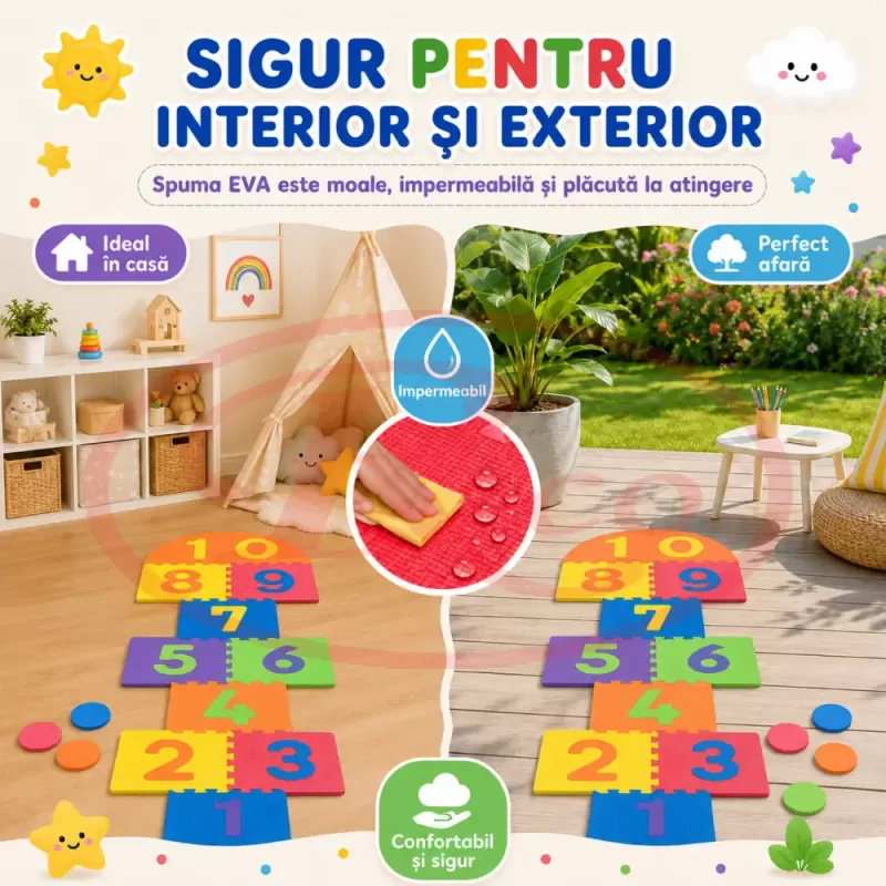Set sotron din spuma EVA pentru copii, cu cifre, culori si placi puzzle moi
