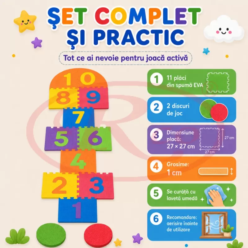 Set sotron din spuma EVA pentru copii, cu cifre, culori si placi puzzle moi
