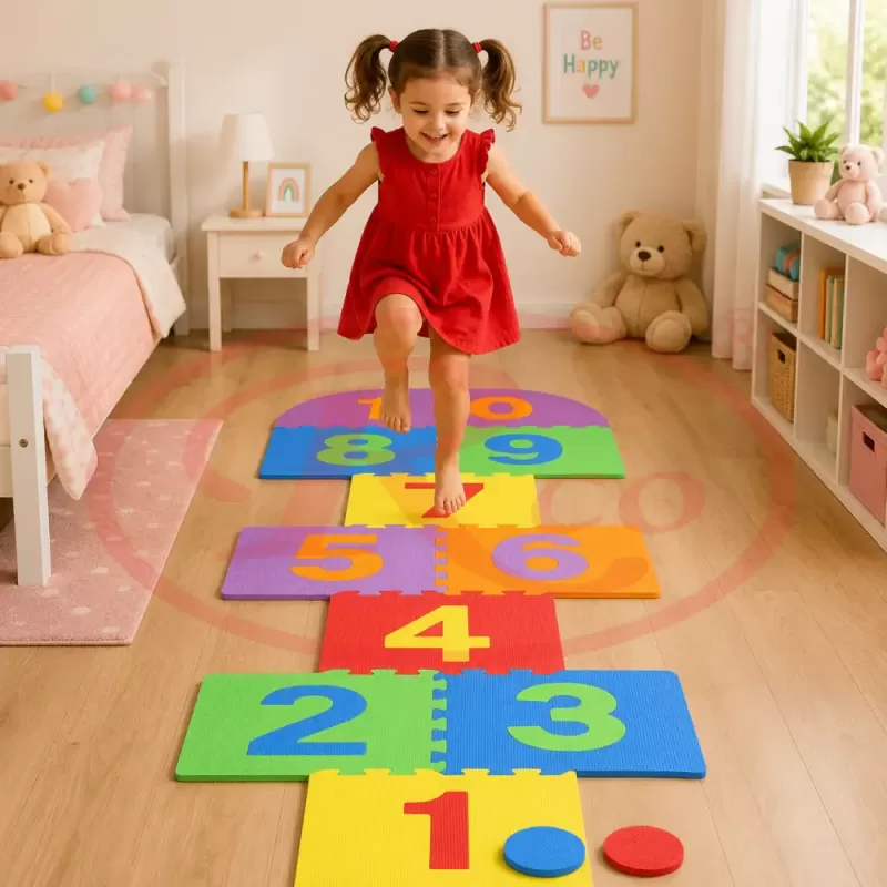 Set sotron din spuma EVA pentru copii, cu cifre, culori si placi puzzle moi