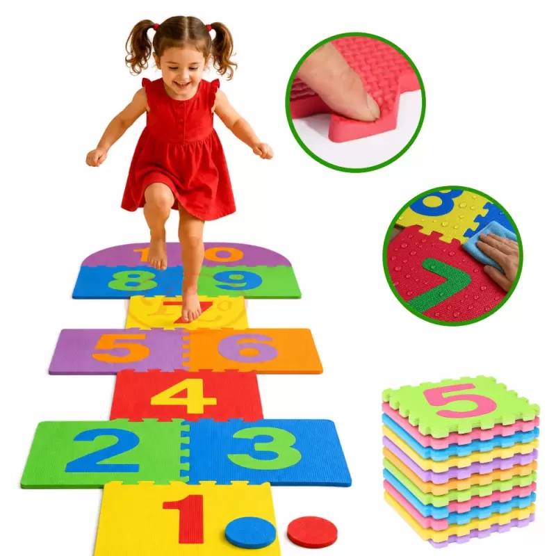 Set sotron din spuma EVA pentru copii, cu cifre, culori si placi puzzle moi
