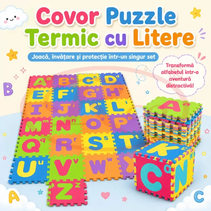 Covor puzzle termic si educativ cu literele alfabetului 26 piese A-Z