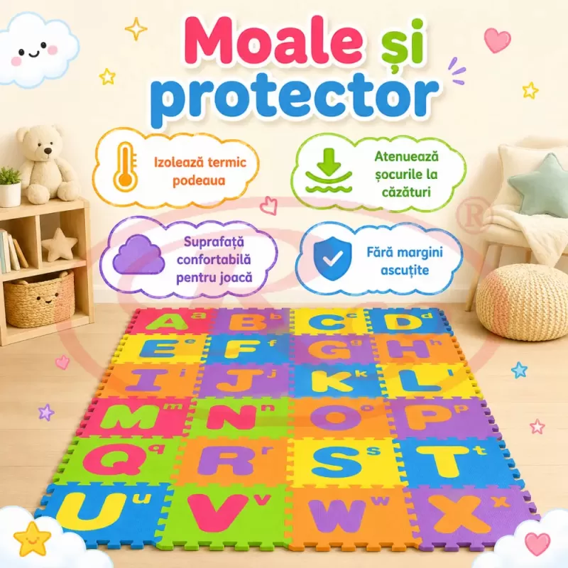 Covor puzzle termic si educativ cu literele alfabetului 26 piese A-Z