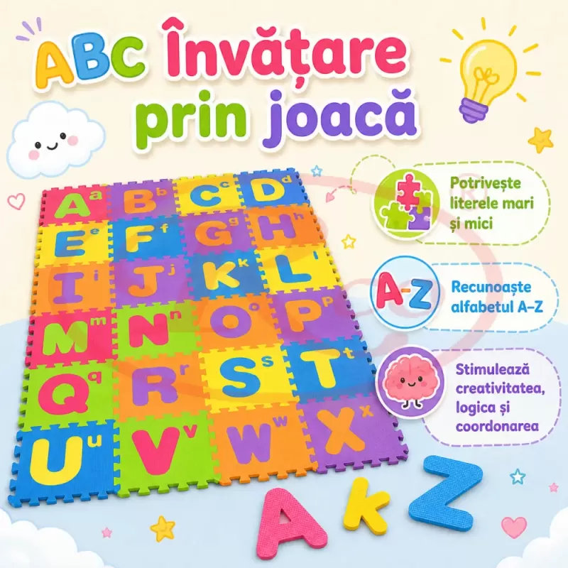 Covor puzzle termic si educativ cu literele alfabetului 26 piese A-Z