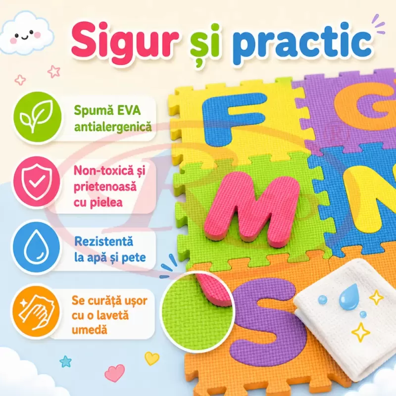Covor puzzle termic si educativ cu literele alfabetului 26 piese A-Z