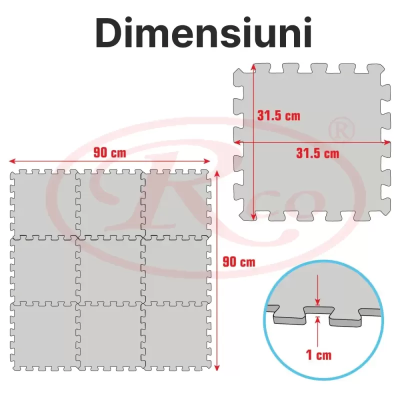 Covor puzzle din spuma EVA pentru copii – Pista masinute, 9 piese, 90x90 cm, grosime 1 cm