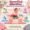 Covoras puzzle EVA pentru copii, 9 piese gri, crem si roz, dimensiune totala 90x90 cm