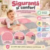 Covoras puzzle EVA pentru copii, 9 piese gri, crem si roz, dimensiune totala 90x90 cm