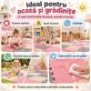 Covoras puzzle EVA pentru copii, 9 piese gri, crem si roz, dimensiune totala 90x90 cm