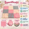 Covoras puzzle EVA pentru copii, 9 piese gri, crem si roz, dimensiune totala 90x90 cm