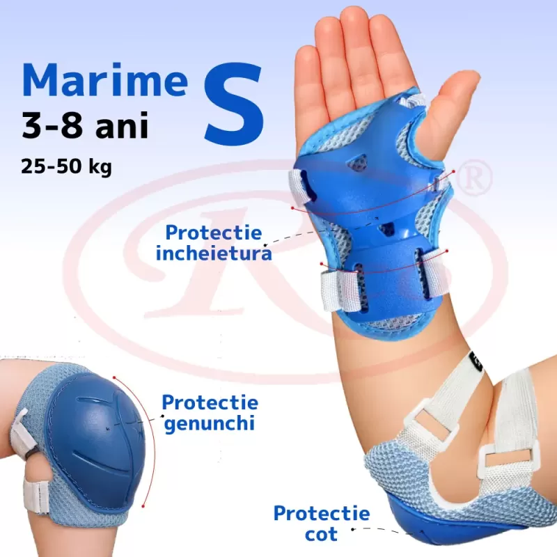 Set 6 protectii role/skateboard pentru copii, Albastru