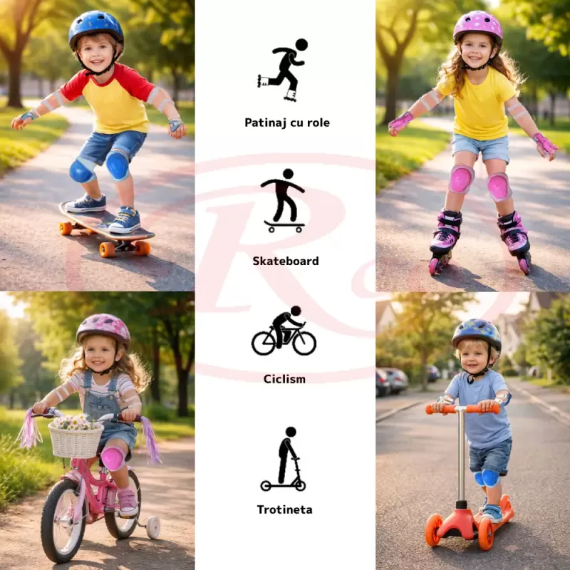 Set 6 protectii role/skateboard pentru copii, Albastru