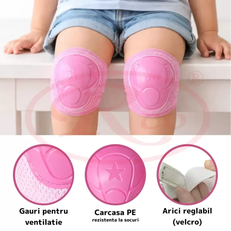 Set 6 protectii role/skateboard pentru copii, Roz