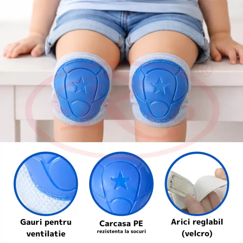 Set 6 protectii role/skateboard pentru copii, Albastru