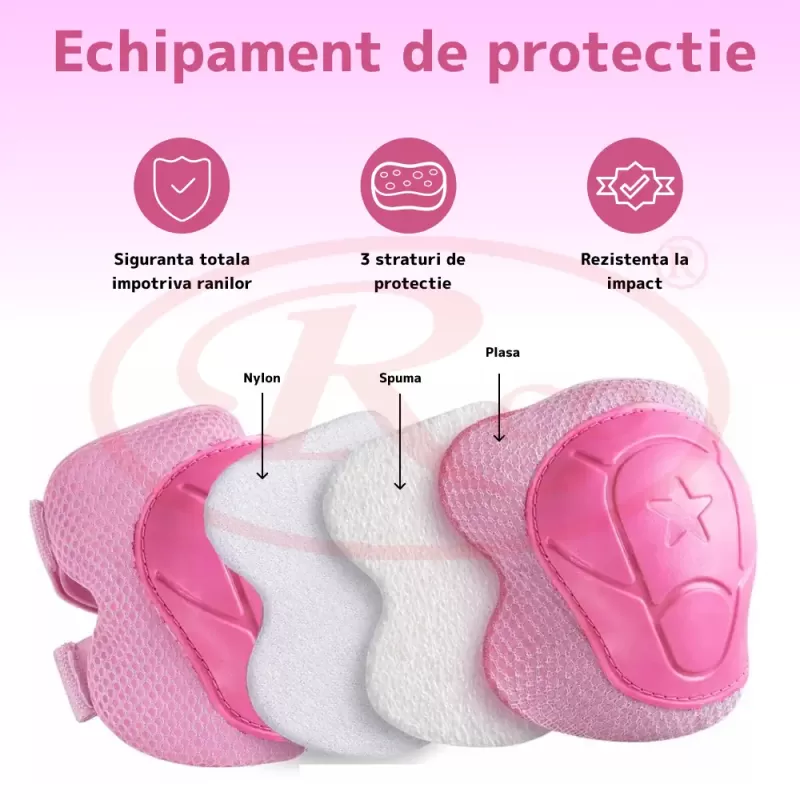 Set 6 protectii role/skateboard pentru copii, Roz