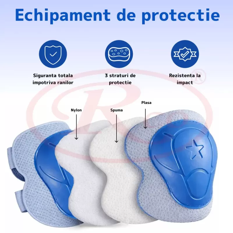 Set 6 protectii role/skateboard pentru copii, Albastru