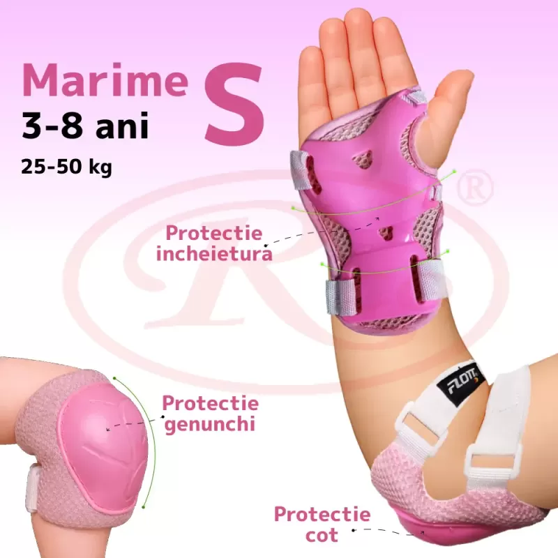 Set 6 protectii role/skateboard pentru copii, Roz