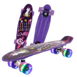 Penny board cu roti de silicon si lumini, Graphic Print, ABEC-7, PU, Aluminiu