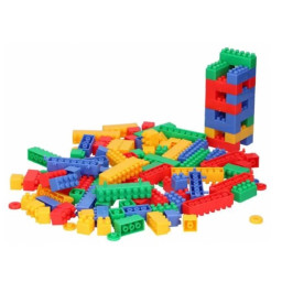 Cuburi de constructie din plastic, multicolore, in saculet, 140 piese