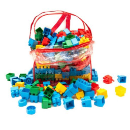 Cuburi de constructie din plastic, multicolore, in rucsac, 200 piese