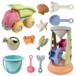 Set 12 Jucarii pentru Plaja si Nisip RCO® cu Camion si Accesorii – Culori Pastelate, +18 luni