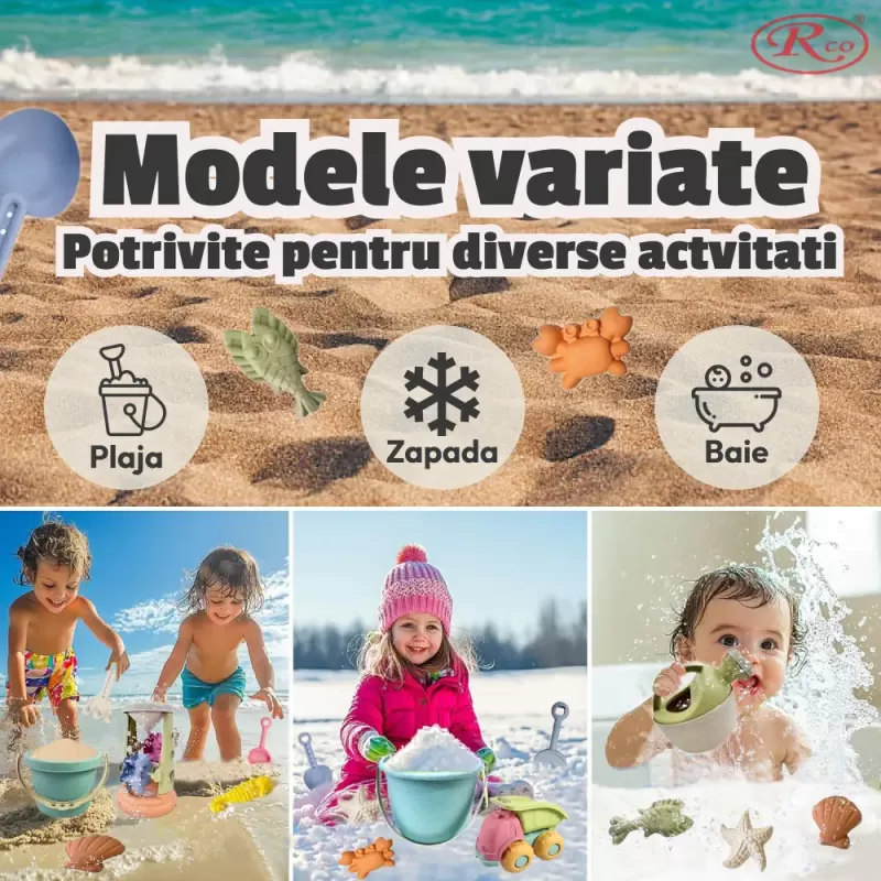 Set 12 Jucarii pentru Plaja si Nisip RCO® cu Camion si Accesorii – Culori Pastelate, +18 luni