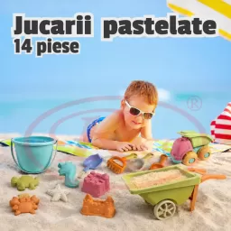 Set 14 Jucarii pentru Plaja si Nisip RCO® cu Camion si Accesorii – Culori Pastelate, +18 luni